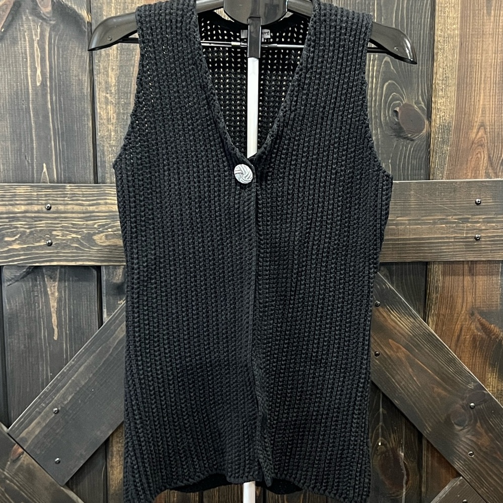 Vintage PBJ Sport Festival‎ Vest M Black Crochet Single Button Boho Summer